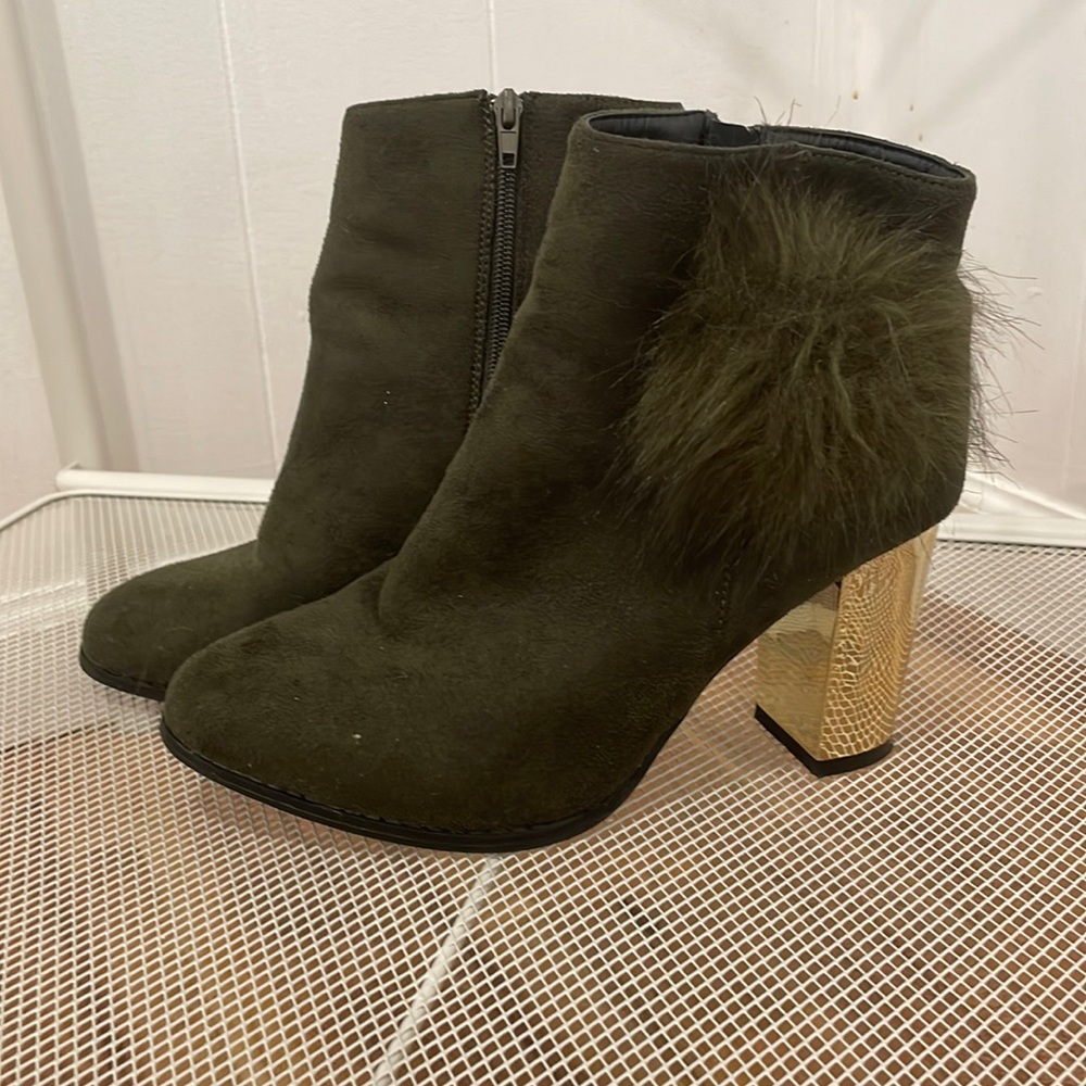 Olive and Gold with Puff Booties